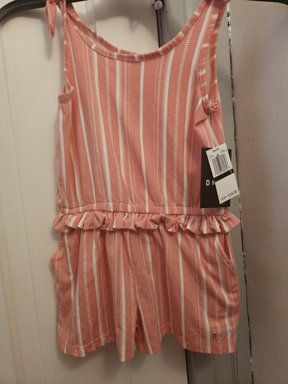 DKNY Girls' Pink Striped Romper